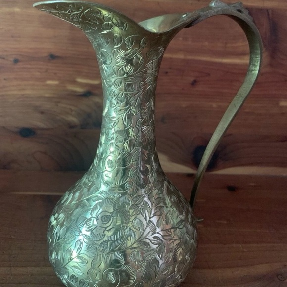 Vintage Etched India Brass 7” Pitcher - Picture 6 of 10